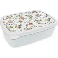 MuchoWow Broodtrommel Wit - Lunchbox - Brooddoos - Aquarium - Patronen - Vissen - Kinderen - Pastel - 18x12x6 cm - Volwassenen