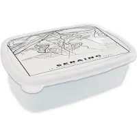MuchoWow Broodtrommel Wit - Lunchbox - Brooddoos - Zwart Wit – België – Plattegrond – Stadskaart – Kaart – Seraing - 18x12x6 cm - Volwassenen