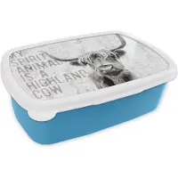 MuchoWow Broodtrommel Blauw - Lunchbox - Brooddoos - Marmer - Schotse hooglander - Quote - 18x12x6 cm - Kinderen - Jongen