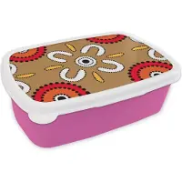 MuchoWow Broodtrommel Roze - Lunchbox - Brooddoos - Design - Bloemen - Stippen - 18x12x6 cm - Kinderen - Meisje