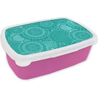 MuchoWow Broodtrommel Roze - Lunchbox - Brooddoos - Patroon - Zonnebloemen - Mandala - 18x12x6 cm - Kinderen - Meisje