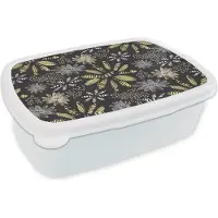 MuchoWow Broodtrommel Wit - Lunchbox - Brooddoos - Abstract - Bloemen - Patronen - 18x12x6 cm - Volwassenen