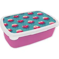 MuchoWow Broodtrommel Roze - Lunchbox Patronen - Retro - Bloemen - Lelie - Brooddoos 18x12x6 cm - Brood lunch box - Broodtrommels voor kinderen en volwassenen