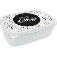 MuchoWow Broodtrommel Wit - Lunchbox - Brooddoos - Spreuken - 'Super blij met een collega zoals jij' - Collega - Quotes - 18x12x6 cm - Volwassenen