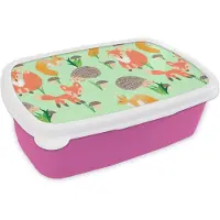 MuchoWow Broodtrommel Roze - Lunchbox - Brooddoos - Dieren - Patronen - Egel - 18x12x6 cm - Kinderen - Meisje
