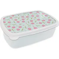 MuchoWow Broodtrommel Wit - Lunchbox - Brooddoos - Patronen - Kersen - Sakura - 18x12x6 cm - Volwassenen