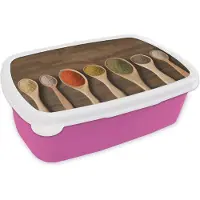MuchoWow Broodtrommel Roze - Lunchbox - Brooddoos - Specerijen op lepels - 18x12x6 cm - Kinderen - Meisje