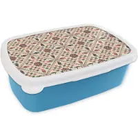 MuchoWow Broodtrommel Blauw - Lunchbox - Brooddoos - Abstract - Bloemen - Design - 18x12x6 cm - Kinderen - Jongen
