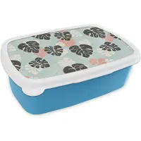 MuchoWow Broodtrommel Blauw - Lunchbox - Brooddoos - Bladeren - Monstera - Hawaii - Patronen - 18x12x6 cm - Kinderen - Jongen