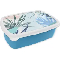 MuchoWow Broodtrommel Blauw - Lunchbox - Brooddoos - Zomer - Tropische - Plant - Kleur - 18x12x6 cm - Kinderen - Jongen