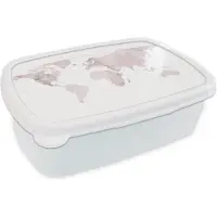 MuchoWow Broodtrommel Wit - Lunchbox - Brooddoos - Wereldkaart - Marmer - Roze - 18x12x6 cm - Volwassenen