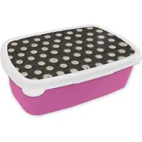 MuchoWow Broodtrommel Roze - Lunchbox - Brooddoos - Patronen - Typemachine - Letters - Jaren 20 - 18x12x6 cm - Kinderen - Meisje