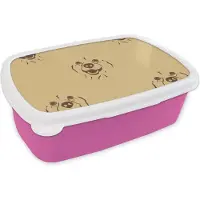 MuchoWow Broodtrommel Roze - Lunchbox - Brooddoos - Hond - Vintage - Patroon - Jongens - 18x12x6 cm - Kinderen - Meisje