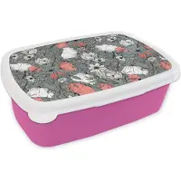 MuchoWow Broodtrommel Roze - Lunchbox - Brooddoos - Klaproos - Schets - Vintage - 18x12x6 cm - Kinderen - Meisje