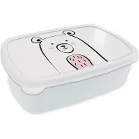 MuchoWow Broodtrommel Wit - Lunchbox - Brooddoos - Beer - Kinderen - Dieren - 18x12x6 cm - Volwassenen
