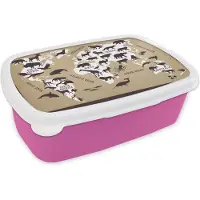 MuchoWow Broodtrommel Roze - Lunchbox - Brooddoos - Wereldkaart - Dieren - Bruin - 18x12x6 cm - Kinderen - Meisje