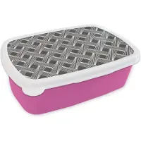 MuchoWow Broodtrommel Roze - Lunchbox - Brooddoos - Patroon - Grijs - Geometrisch - 18x12x6 cm - Kinderen - Meisje