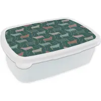 MuchoWow Broodtrommel Wit - Lunchbox - Brooddoos - Patronen - Hert - Groen - 18x12x6 cm - Volwassenen