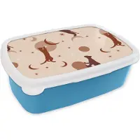 MuchoWow Broodtrommel Blauw - Lunchbox - Brooddoos - Patronen - Kat - Maan - Pastel - Meisjes - Kinderen - Kids - 18x12x6 cm - Kinderen - Jongen