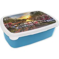 MuchoWow Broodtrommel Blauw - Lunchbox - Brooddoos - Fiets - Amsterdam - Lente - 18x12x6 cm - Kinderen - Jongen