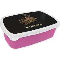 MuchoWow Broodtrommel Roze - Lunchbox - Brooddoos - Stadskaart - Nederland - Nijmegen - Plattegrond - Kaart - 18x12x6 cm - Kinderen - Meisje