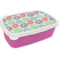 MuchoWow Broodtrommel Roze - Lunchbox - Brooddoos - Donut - Patronen - Pastel - 18x12x6 cm - Kinderen - Meisje