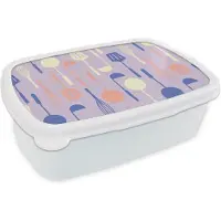 MuchoWow Broodtrommel Wit - Lunchbox - Brooddoos - Patronen - Keukengerei - Spatel - Garde - 18x12x6 cm - Volwassenen
