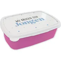 MuchoWow Broodtrommel Roze - Lunchbox - Brooddoos - Wij krijgen een jongen - Tekst - Aanstaande Ouders - Zwanger - Gender reveal - Babyshower - Spreuken - 18x12x6 cm - Kinderen - Meisje