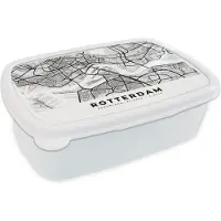 MuchoWow Broodtrommel Wit - Lunchbox - Brooddoos - Kaart - Rotterdam - Nederland - 18x12x6 cm - Volwassenen