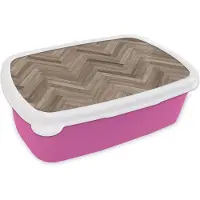 MuchoWow Broodtrommel Roze - Lunchbox - Brooddoos - Patronen - Hout - Bruin - 18x12x6 cm - Kinderen - Meisje