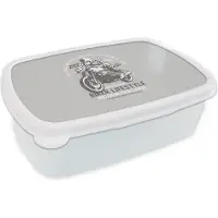 MuchoWow Broodtrommel Wit - Lunchbox - Brooddoos - Mancave - Motor - Zwart - Wit - Vintage - 18x12x6 cm - Volwassenen