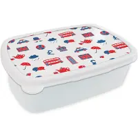MuchoWow Broodtrommel Wit - Lunchbox - Brooddoos - Engeland - Patronen - Londen - 18x12x6 cm - Volwassenen