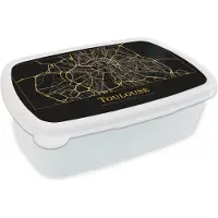MuchoWow Broodtrommel Wit - Lunchbox - Brooddoos - Kaart - Toulouse - Frankrijk - Goud - Zwart - 18x12x6 cm - Volwassenen