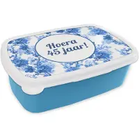 MuchoWow Broodtrommel Blauw - Lunchbox - Brooddoos - Jubileum - Versiering - 45 Jaar - Bloem - 18x12x6 cm - Kinderen - Jongen