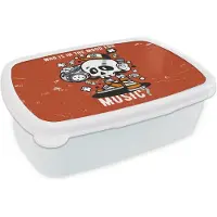 MuchoWow Broodtrommel Wit - Lunchbox - Brooddoos - Vintage - Schedel - Muziek - 18x12x6 cm - Volwassenen