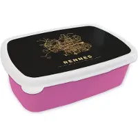 MuchoWow Broodtrommel Roze - Lunchbox - Brooddoos - Frankrijk – Stadskaart - Goud – Kaart - Plattegrond – Rennes - 18x12x6 cm - Kinderen - Meisje
