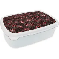 MuchoWow Broodtrommel Wit - Lunchbox - Brooddoos - Luipaard - Design - Rood - 18x12x6 cm - Volwassenen