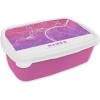 MuchoWow Broodtrommel Roze - Lunchbox - Brooddoos - Stadskaart - Namen - Paars - België - 18x12x6 cm - Kinderen - Meisje