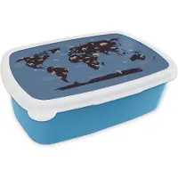 MuchoWow Broodtrommel Blauw - Lunchbox - Brooddoos - Wereldkaart - Dieren - Bruin - 18x12x6 cm - Kinderen - Jongen