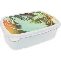 MuchoWow Broodtrommel Wit - Lunchbox - Brooddoos - Palmbomen - Lucht - Zon - 18x12x6 cm - Volwassenen