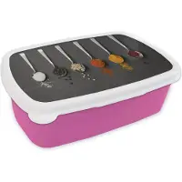 MuchoWow Broodtrommel Roze - Lunchbox - Brooddoos - Kruiden op lepels op een donkere achtergrond - 18x12x6 cm - Kinderen - Meisje