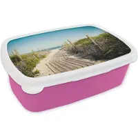 MuchoWow Broodtrommel Roze - Lunchbox - Brooddoos - Zee - Hout - Zomer - 18x12x6 cm - Kinderen - Meisje