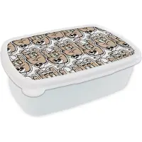 MuchoWow Broodtrommel Wit - Lunchbox - Brooddoos - Tiener - Skull - Hand - Patronen - 18x12x6 cm - Volwassenen