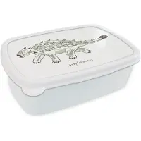 MuchoWow Broodtrommel Wit - Lunchbox - Brooddoos - Kinderkamer - Ankylosaurus - Dinosaurus - Jongens - Meisjes - Kinderen - 18x12x6 cm - Volwassenen