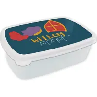 MuchoWow Broodtrommel Wit - Lunchbox - Brooddoos - Sinterklaas - Sint - Quotes - Welkom Sint en Piet - Kinderen - Jongens - Meisjes - Kind - 18x12x6 cm - Volwassenen