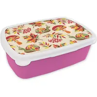 MuchoWow Broodtrommel Roze - Lunchbox - Brooddoos - Herfst - Slakken - Patroon - 18x12x6 cm - Kinderen - Meisje