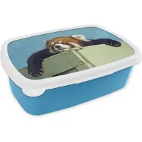 MuchoWow Broodtrommel Blauw - Lunchbox - Brooddoos - Panda - Hout - Rood - 18x12x6 cm - Kinderen - Jongen