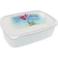 MuchoWow Broodtrommel Wit - Lunchbox - Brooddoos - Bloem - Boot - Waterverf - 18x12x6 cm - Volwassenen