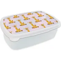MuchoWow Broodtrommel Wit - Lunchbox - Brooddoos - Giraffe - Patroon - Kinderen - 18x12x6 cm - Volwassenen