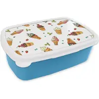 MuchoWow Broodtrommel Blauw - Lunchbox - Brooddoos - Patronen - Zomer - IJs - 18x12x6 cm - Kinderen - Jongen